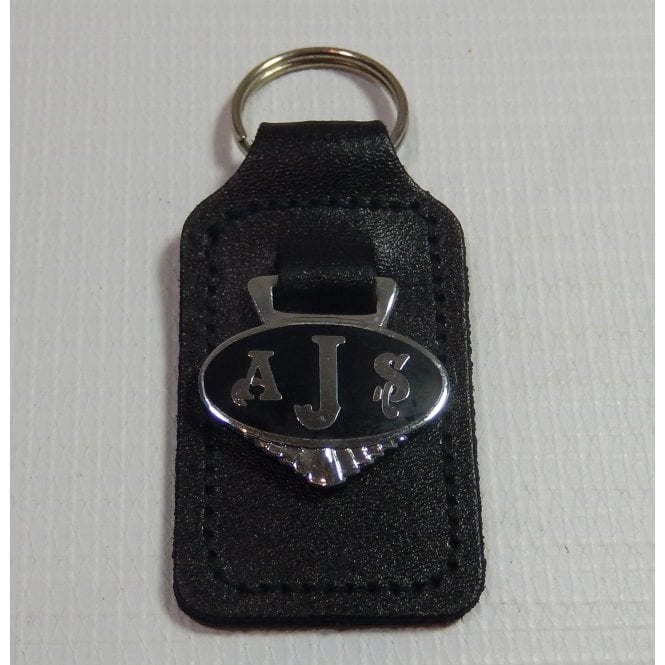 AJS & Matchless AJS & Matchless AJS Leather Key Fob With Enamel Badge & Logo Finished in Chrome & Black Made in UK